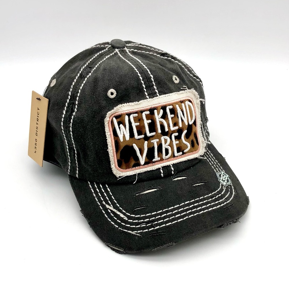 Weekend Vibes Woman’s Hat Cap Leopard Strapback Adjustable 4350 District NWT